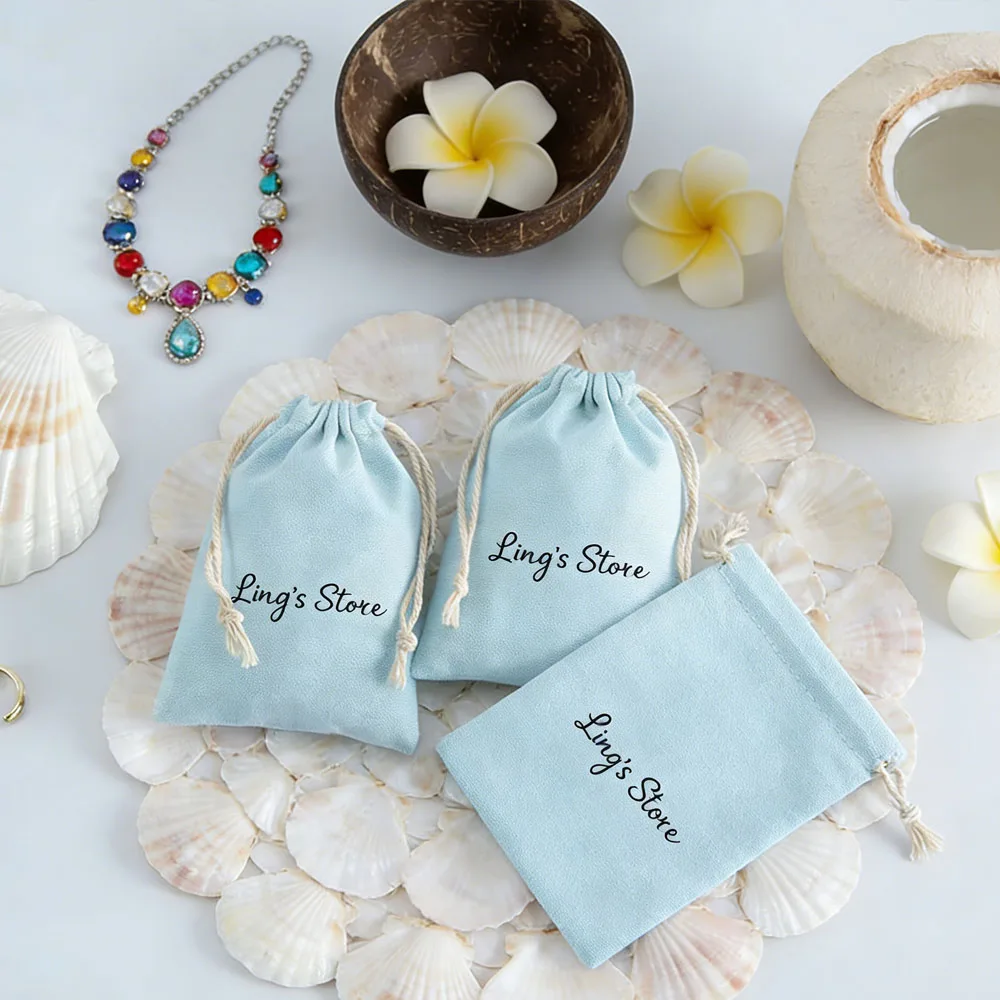 

100 шт. персонализированных хлопковых мешочков для украшений с логотипом, 8x10 см, свадебные подарочные мешочки на шнурке, для подвесок, серег, упаковка для ювелирных изделий