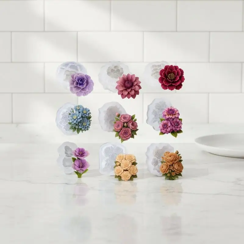 Silicone Flower Molds Non Stick: Surface Reusable Design Candle Making Soap Crafting Cake Decoration DIY