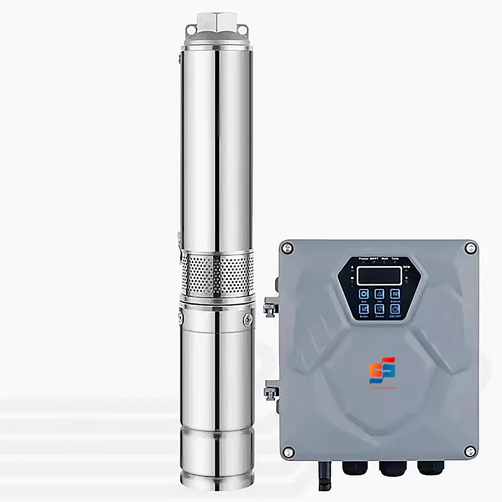 مضخة بئر عميقة تعمل بالطاقة الشمسية عالية لري مياه المزرعة للتجارة الخارجية، مضخة تيار مستمر غاطسة عالية الرفع من الفولاذ المقاوم للصدأ لارتفاع