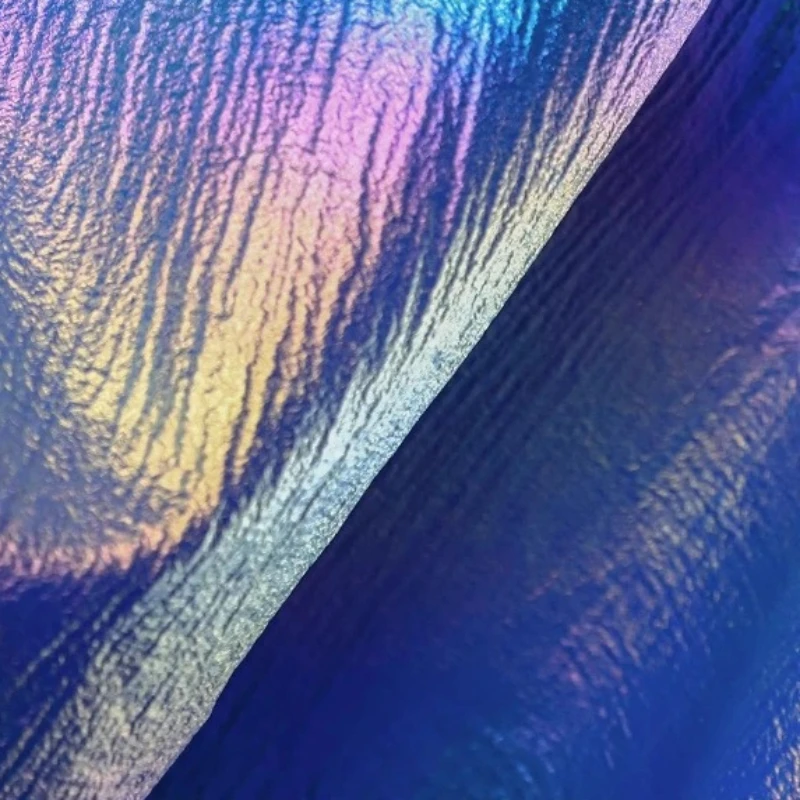 

Blue Iridescent Slightly Micro Pleated Fabric Lightweight Translucent Fabrics for Student Graduation Performance Design Cloth