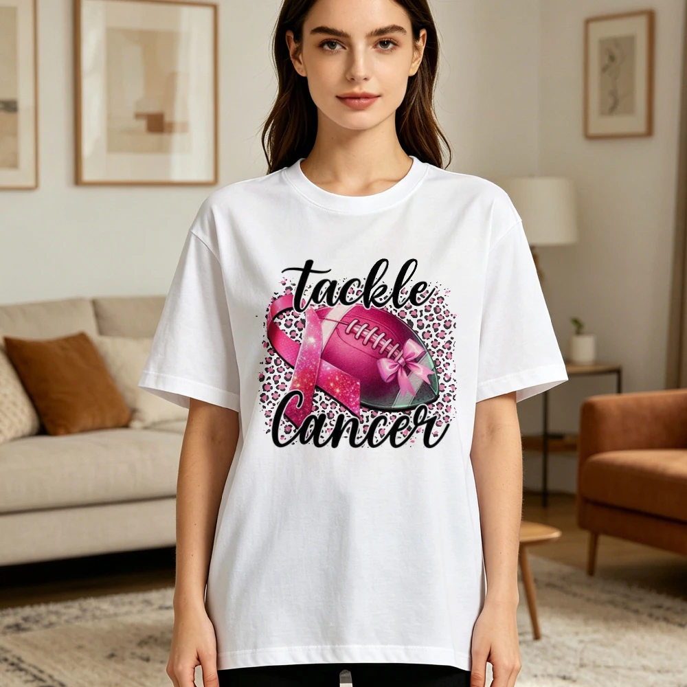 Tackle Breast Cancer Football Women Tshirt Breast Cancer Awareness Tee Pink Ribbon Cotton Tops Cheer Football Fight Cancer Shirt