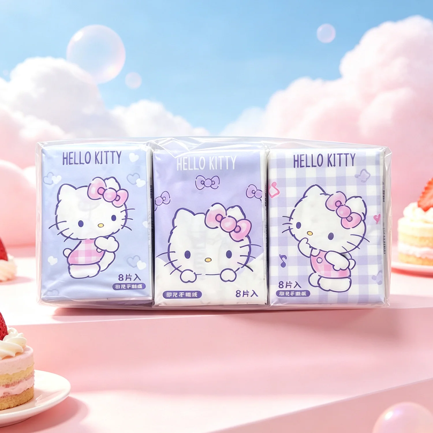 Hello-Kitty-Servietten mit Aufdruck, niedliches Charaktermuster, einzeln verpackt, Papiertücher für unterwegs, zum Essen, für den täglichen Gebrauch, als Geschenk. – Detail 9