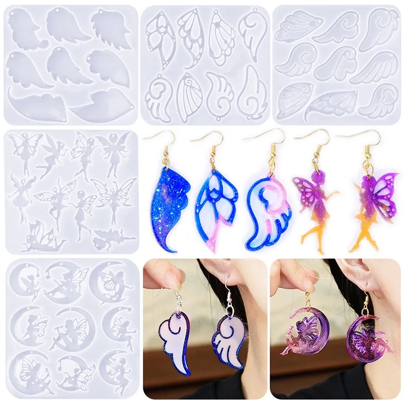 Angel Wings Series Earrings Silicone Mold DIY Crystal Moon Girl Handmade Jewelry Decorative Pendant Epoxy Resin Mold Accessories