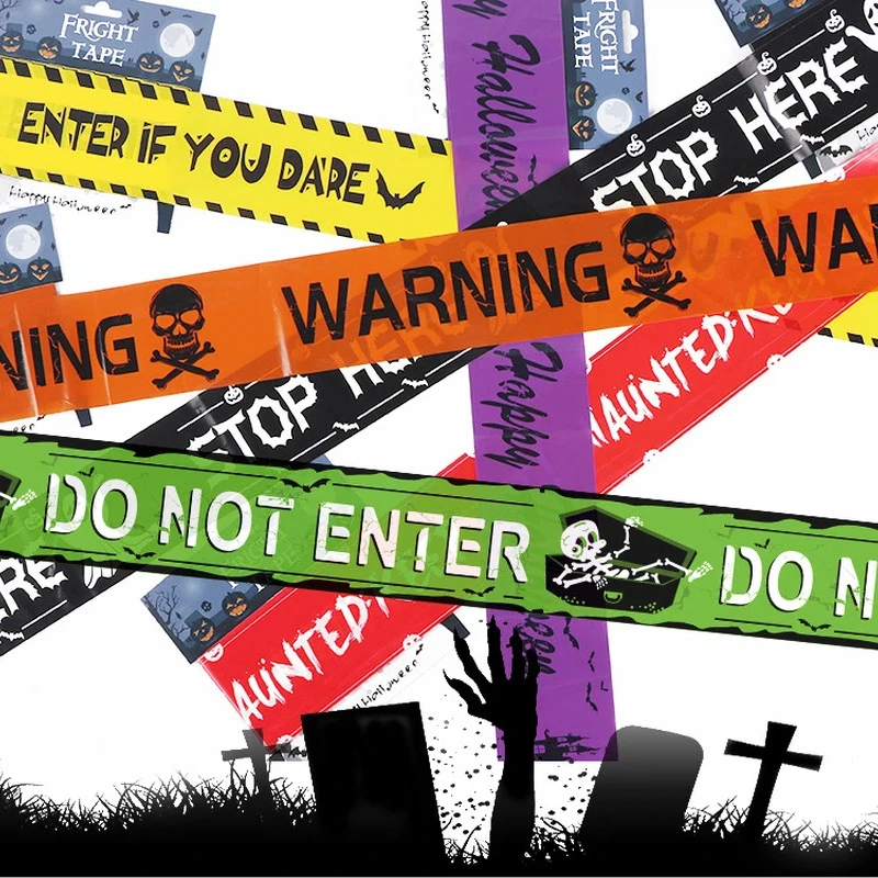 Halloween Caution Tape Warning Barrier Tape Haunted House Party Decor Supplies Yard Props Self Adhesive