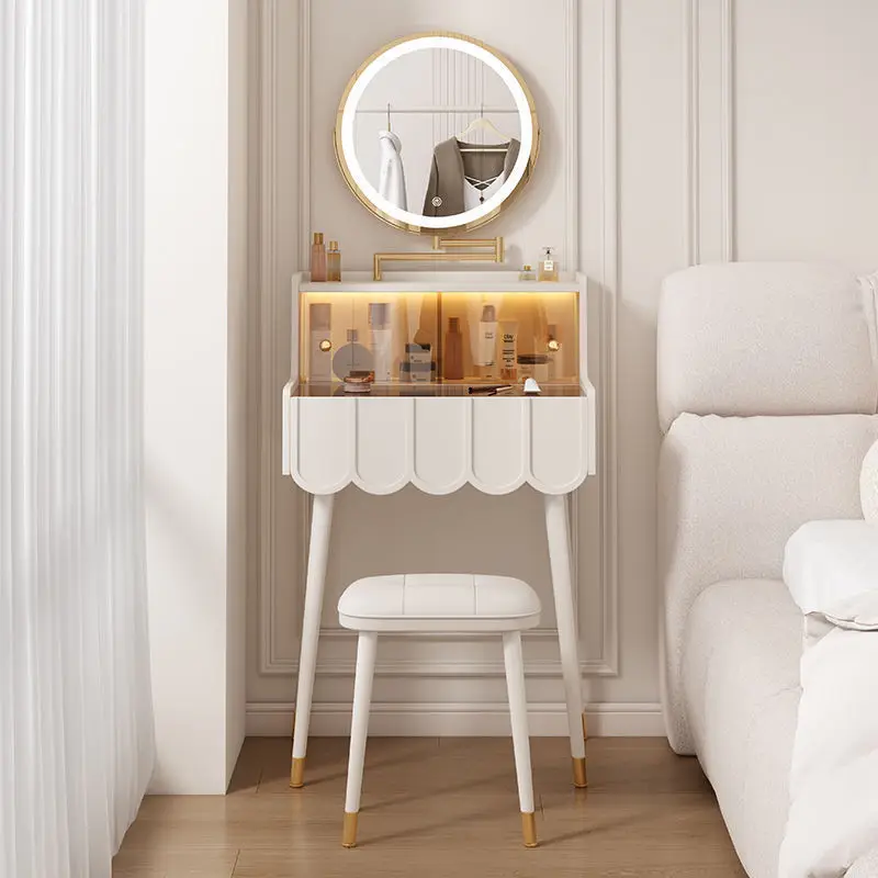 クリーム色のウィンドドレッサー、寝室用シンプルモダンライトラグジュアリー小型ミニ化粧台、超狭型50cm 60cm