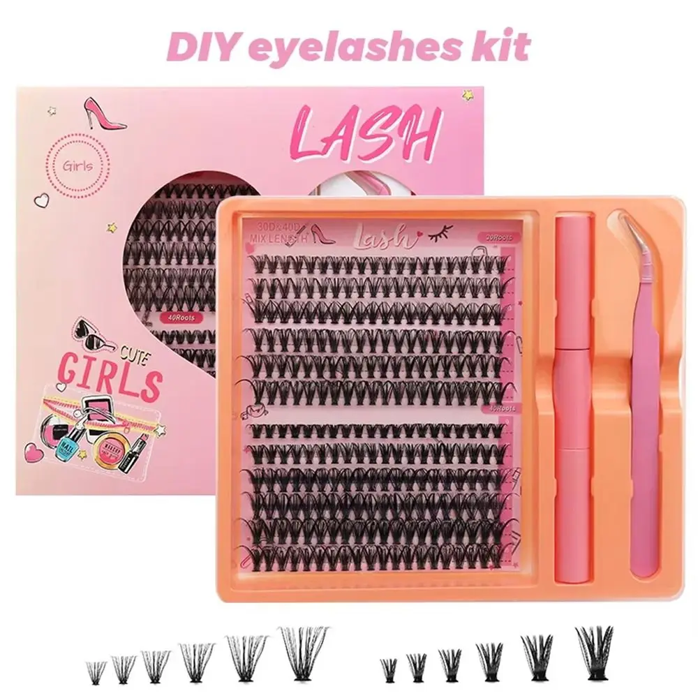 Natural Look 9-16mm Mix Individual Lashes Kit 30D 40D Curl Self-Use at Home 120Pcs Lash Clusters Eyelash Extension Kit