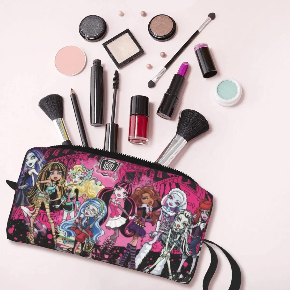 Monster High Collage Makeup Bag Large Cosmetic Bag for Men Women Anime Toiletry Bag Dopp Kit