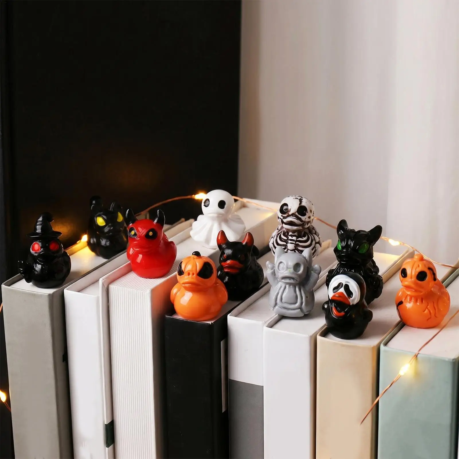 60PCS Halloween Mini Devil Skeleton Resin Duck Figurines Bulk 12 Styles Random Ghost Decorations for DIY Crafts Party Gifts