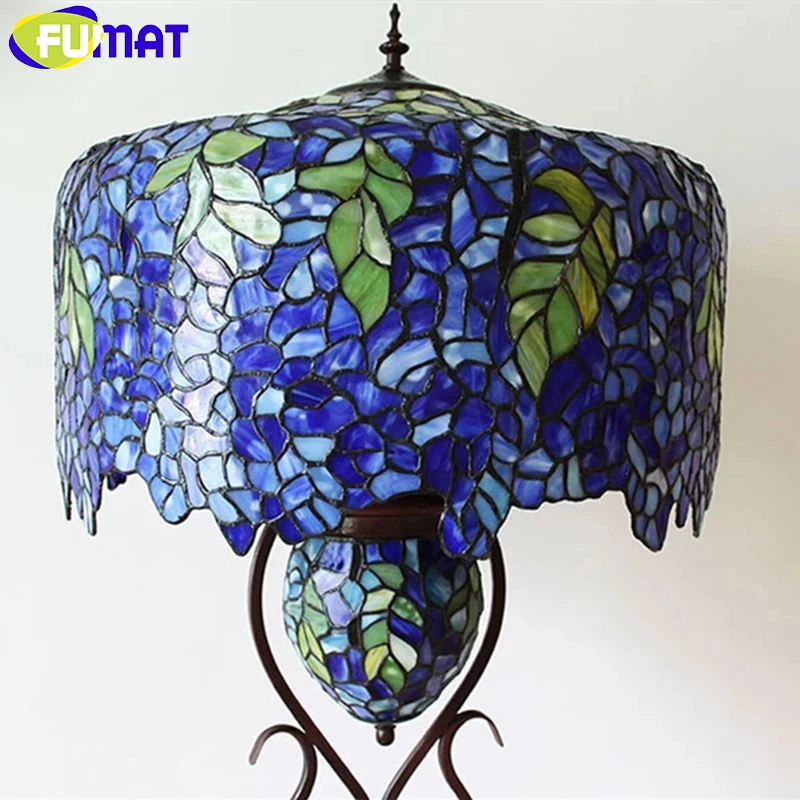 FUMAT European Style Quality Stained Glass Floor Lights Living Room Hotel Office Stand Wisteria Glass Shade LED Floor Lamps