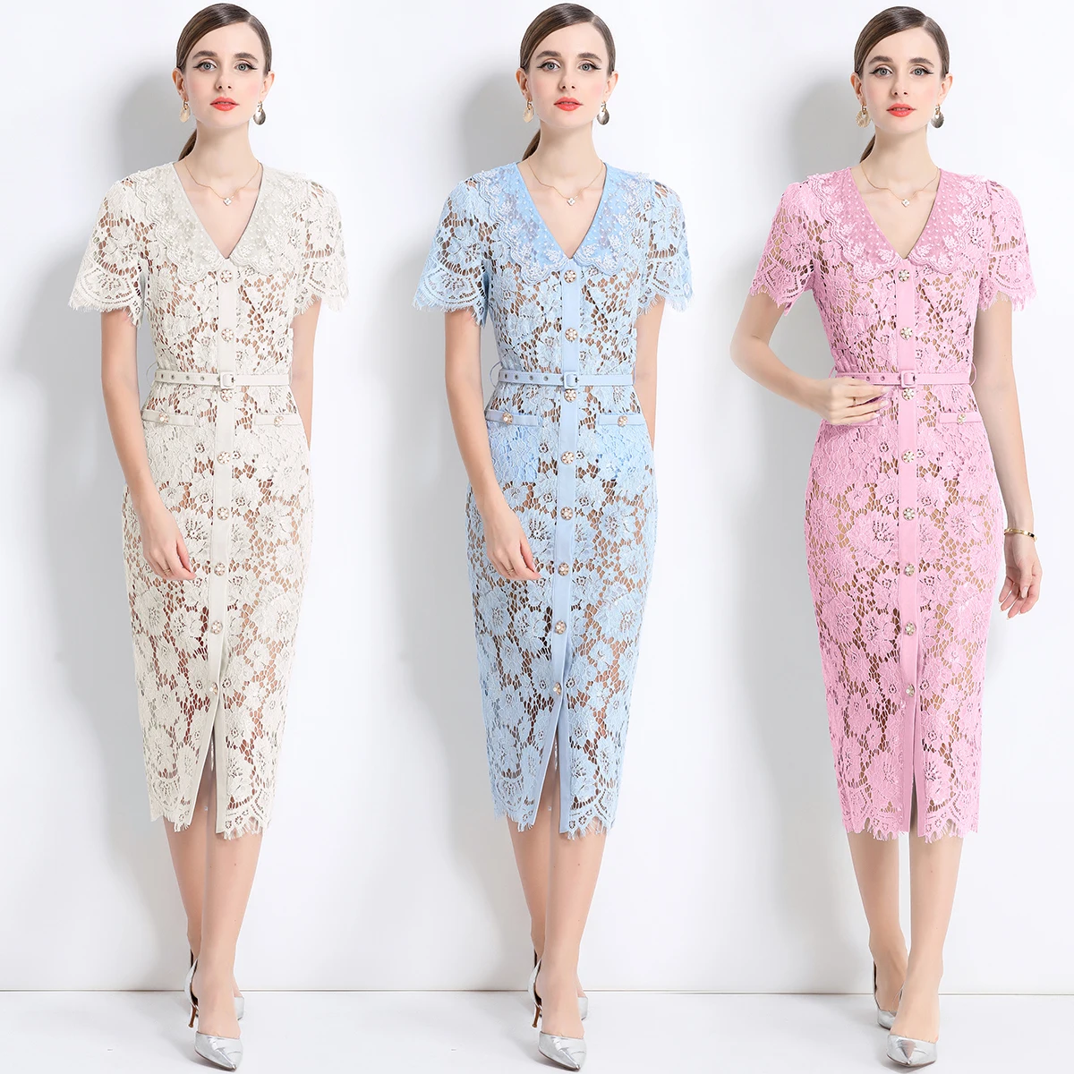 ダイヤモンド刺embroideryの女性用半袖イブニングドレス,ペンシルドレス,ミドル丈,パーティードレス,ウエディング,夏休み,ビーズ,高品質