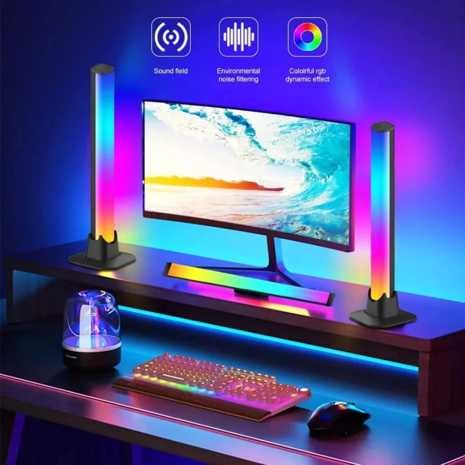 

New Smart LED RGB Desk Lamp for Compute Gaming Room Decor with Sound Control Pickup Lights and App Control. Ideal Ambient Lamp f