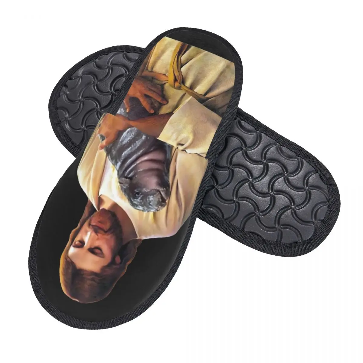 Winter Home Cotton Slippers Jesus Carrying Moo Deng Household Fur Slides Slippers Indoor Hippo Baby Animals Soft Anti-skid Slide