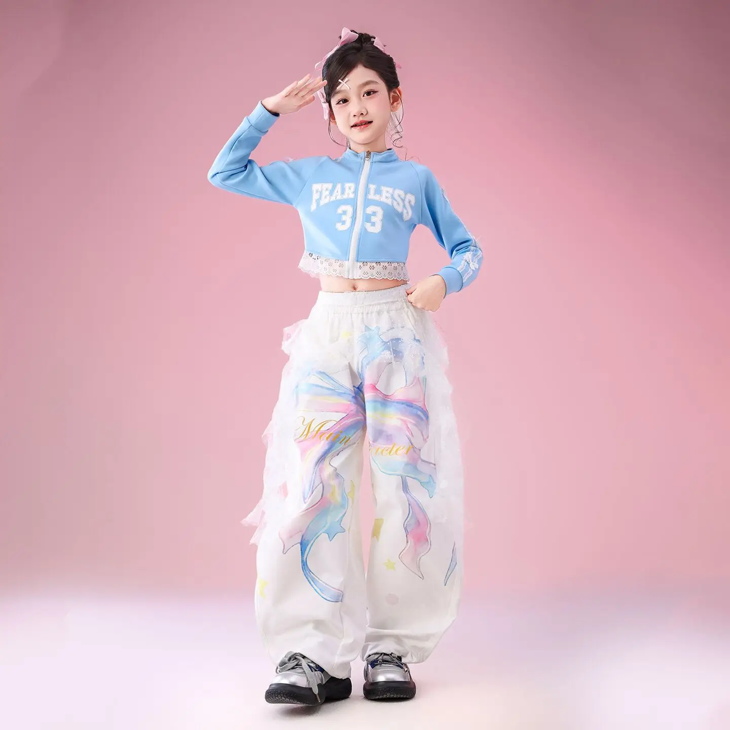 

Модная детская одежда в стиле K-pop для девочек, костюм для джазовых танцев, топ с блестками, брюки в стиле хип-хоп, детская одежда для бальных танцев