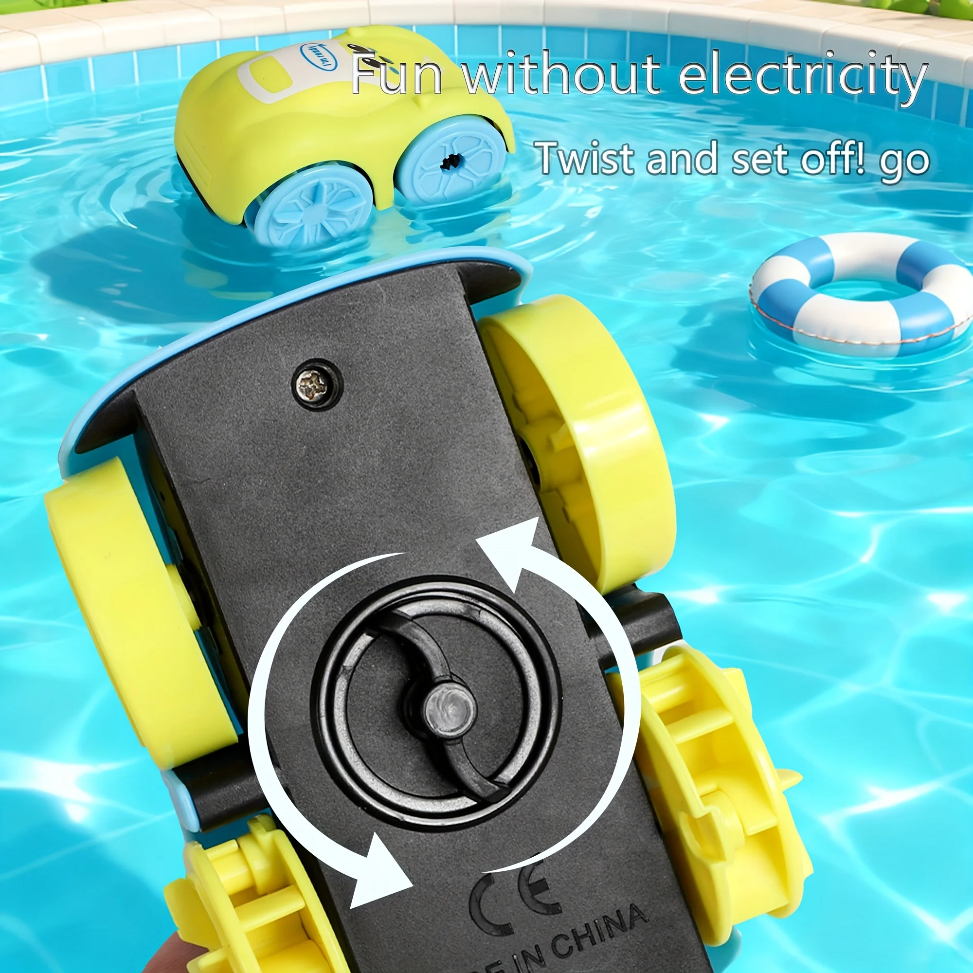 물 체인과 스프링 메커니즘이 있는 수륙양용 장난감 자동차 2개, 재미있는 목욕 장난감