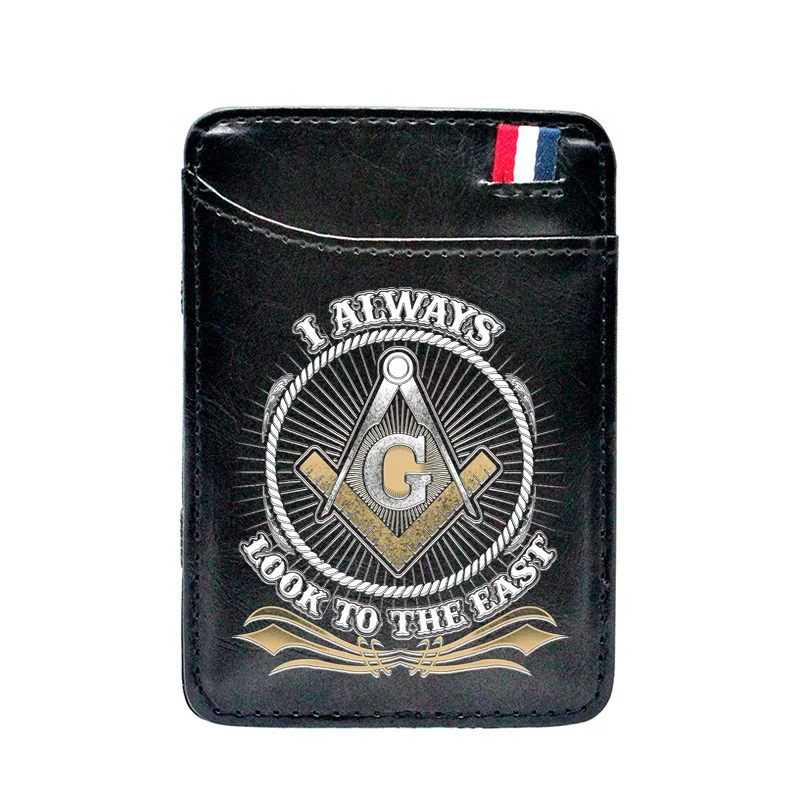 

New Masonic I Always Look To The East Printing Leather Magic Wallet Classic Men Women Money Clips Card Purse Cash Holder