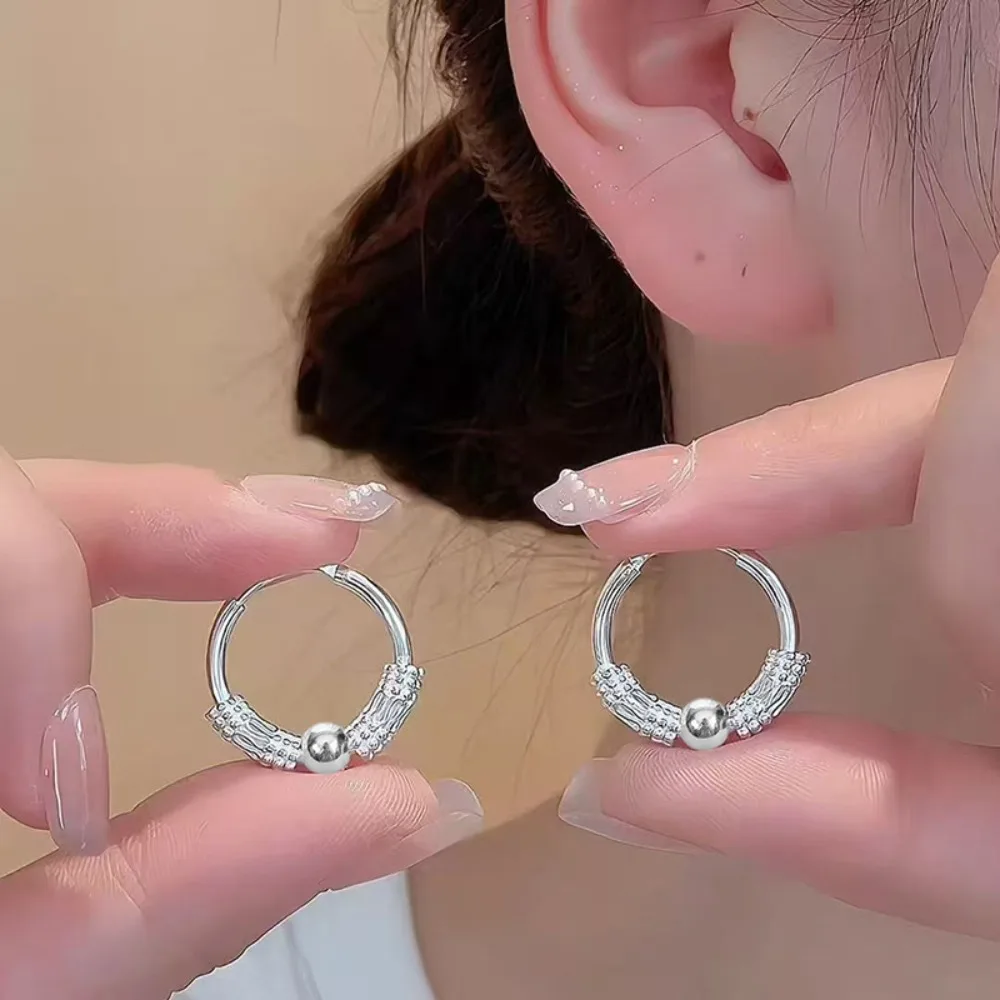 New Chinese-style 925 Sterling Silver Ruyi Lucky Beads Hoop Earrings Women's Retro Personality Attract Wealth Turn Luck Jewelry