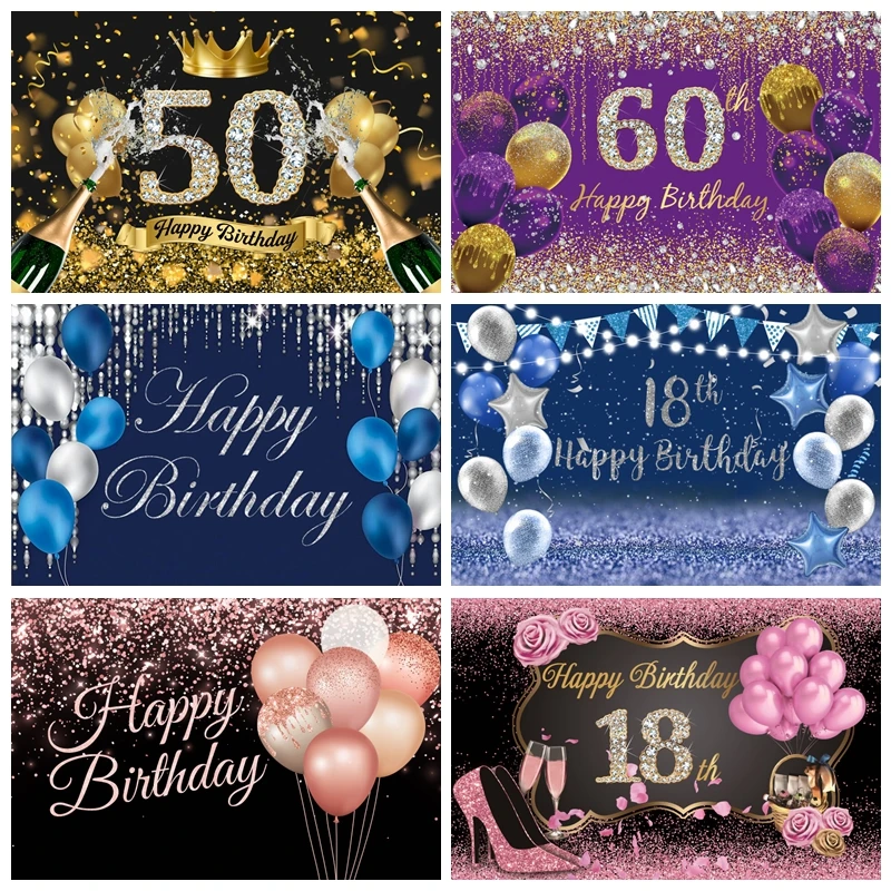 

Birthday Party Decoration Backdrop Blue and Gold Girl 18th Adult Birthday Photography Background Photo Booth Banner Props