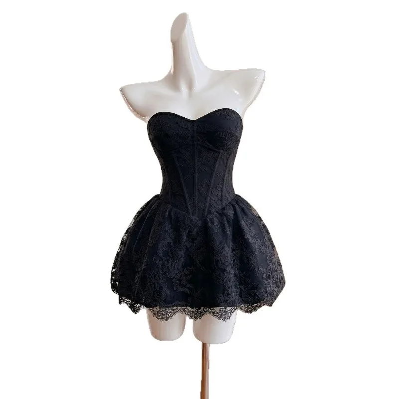 Falda corta con diseño de nido de abeja, con almohadilla en el pecho, encaje bordado floral, cintura con varillas y diseño tridimensional, estilo sencillo y moderno, ideal como falda de vestido de cumpleaños.