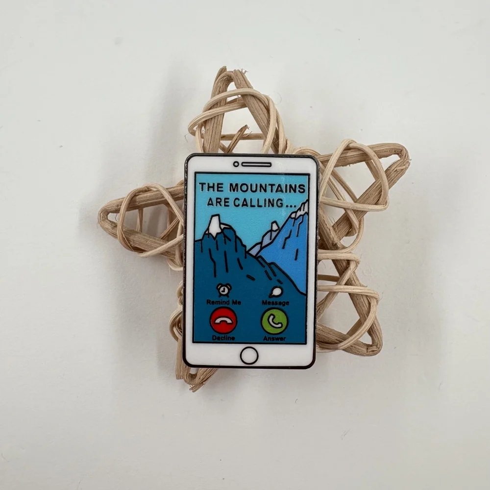 John Muir Quote Mountains Are Calling Nature Adventure environmental protection Metal Brooch phone call page Lapel Pin Accessory