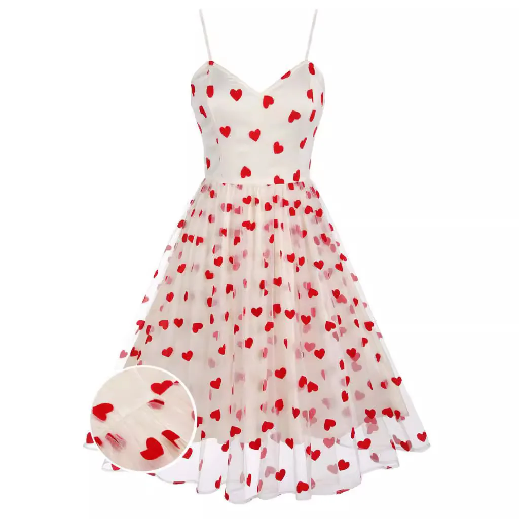 

Dress Women Female Clothing Fashion Elegant Evening Party Dresses Love Valentine's Day Waisted Ladies Vintage Dress