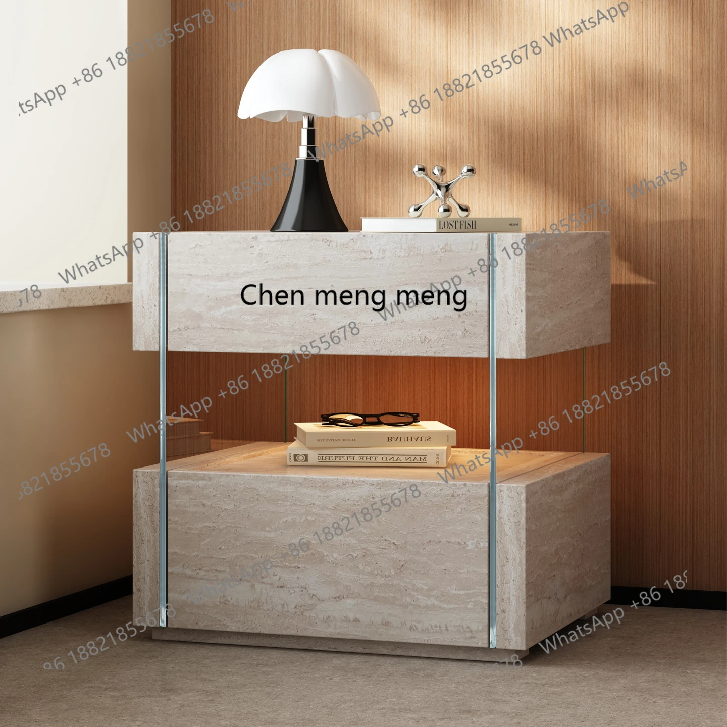 

Vintage French Style Bedside Table Floating Bedside Bedroom Glass Bedside Storage Cabinet