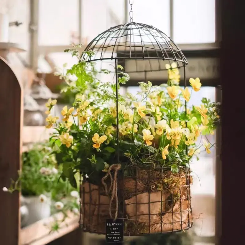 Wire bird cage hanging basket outdoor garden decoration hanging pot hangingpot planting flower hanging grocery garden decoratio