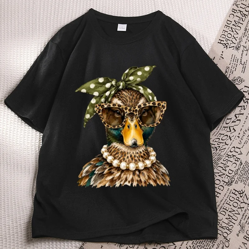 Glam Mallard Duck T-shirts Bling Duck Design Clothing Boujee Duck Leopard Print Tshirts Hunting Season Streetwear Woman