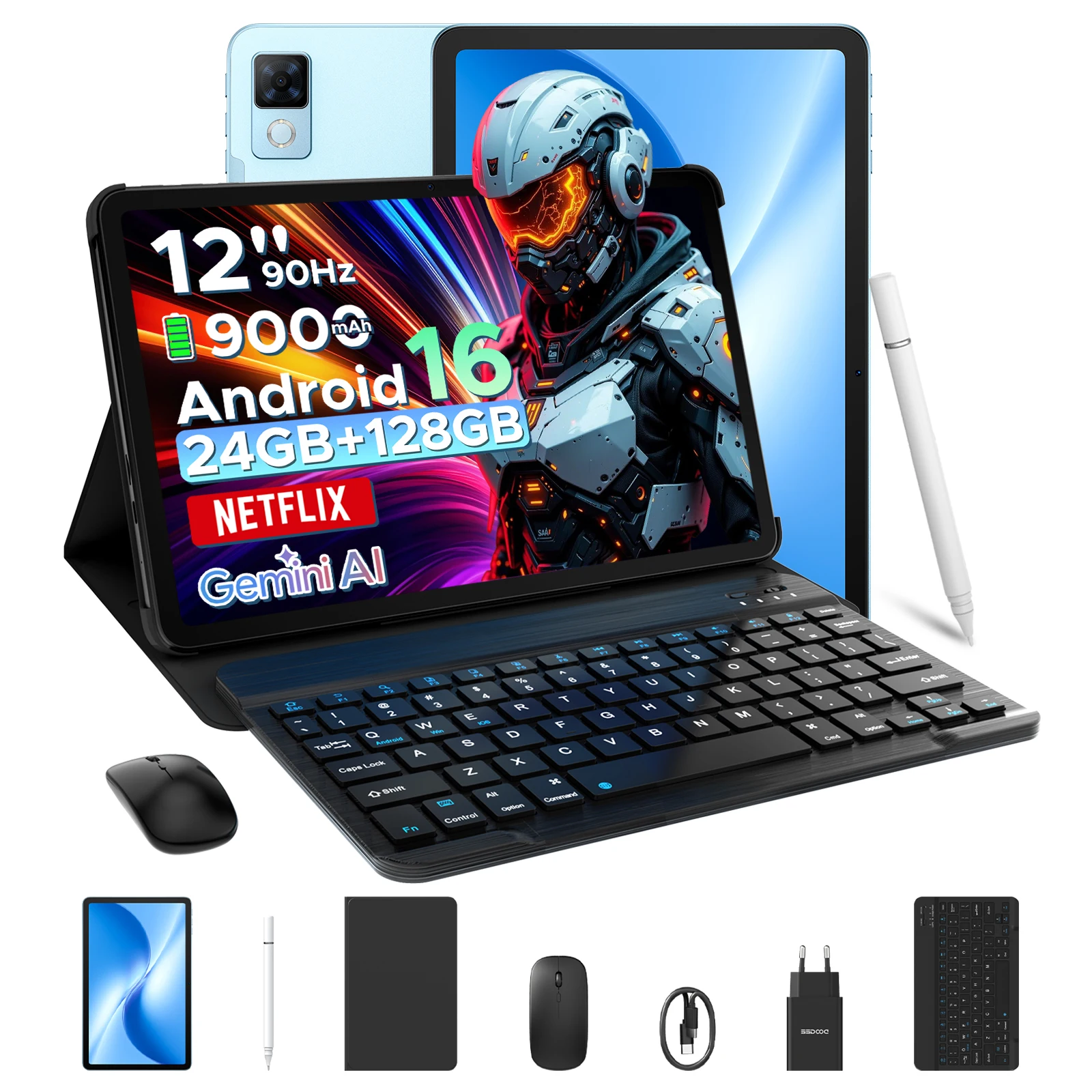 DOOGEE Android 16 U12 2 in 1 Tablet PC 12 inch Gemini AI 24GB (6 + 18) 128GB mAh Batterij Widevine L1 beugel Wifi Tablet PC