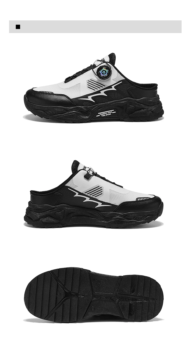 Herren Koreanische Lässige Atmungsaktive Freizeitschuhe Sommer Weichsohlige Rutschfeste Jugend-Halbslipper mit Drehbaren Schnürsenkeln Sport-Trendschuhe – Detail 23