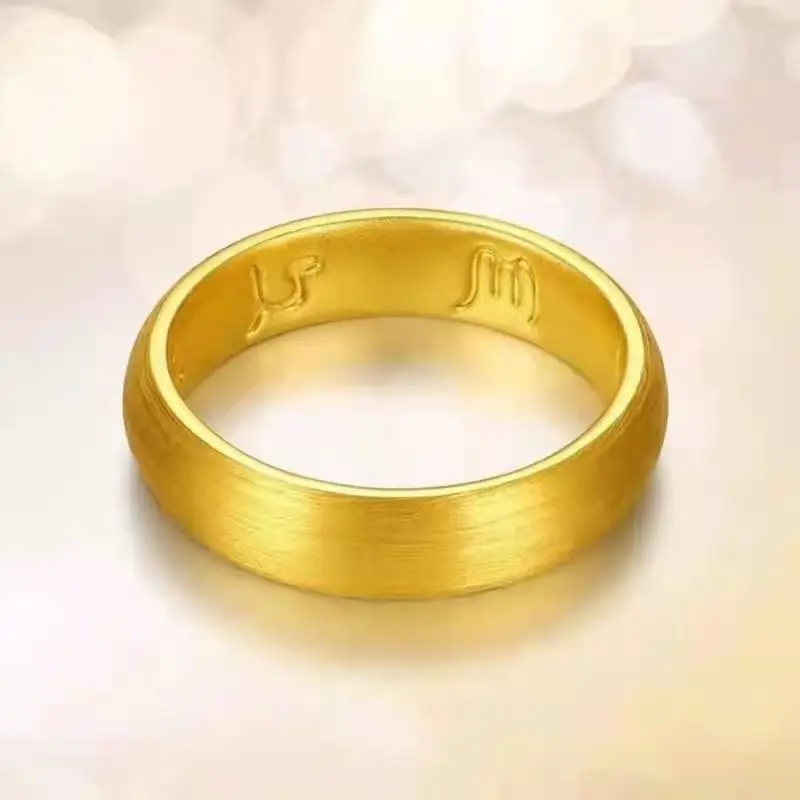 Au999 anel mantra de seis palavras de ouro puro anel fechado de ouro real masculino e feminino anel de moda jóias casal