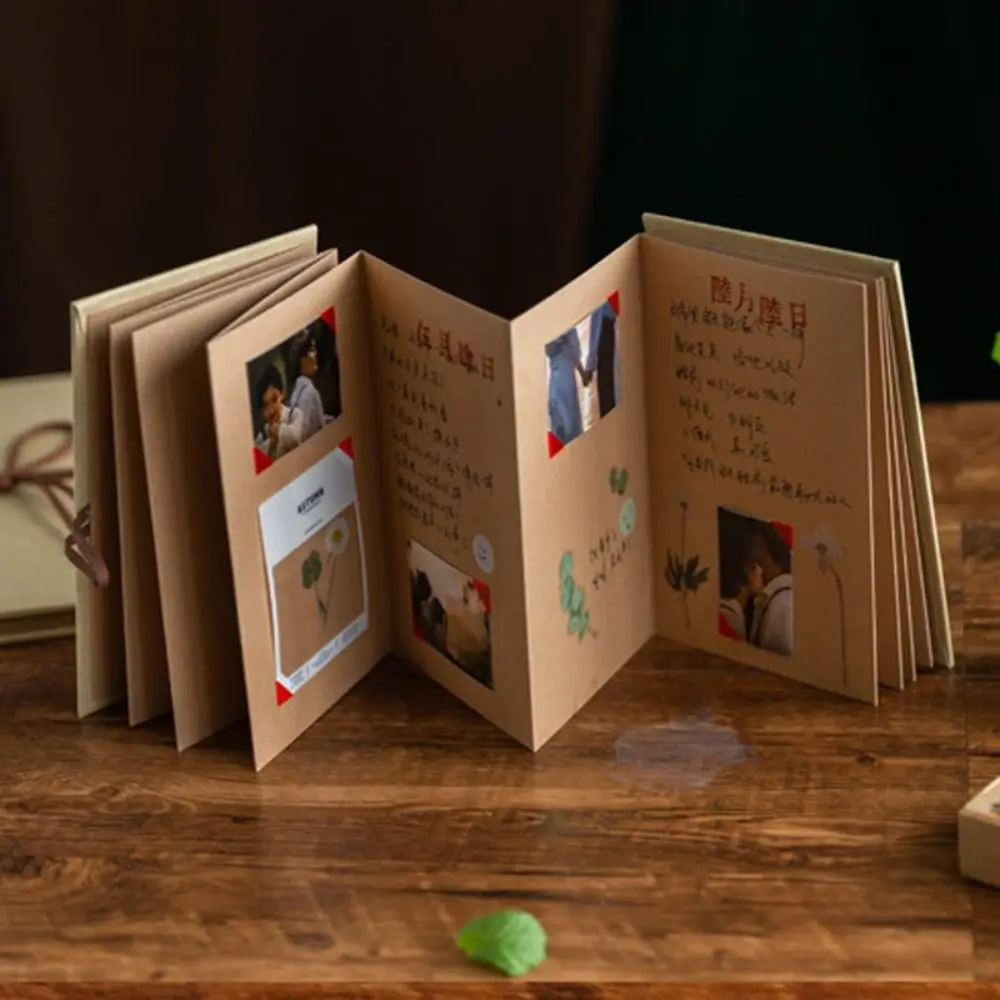 10 pages accordion folding diy small photo album This kraft paper growing souvenir book Creative Gift folding type
