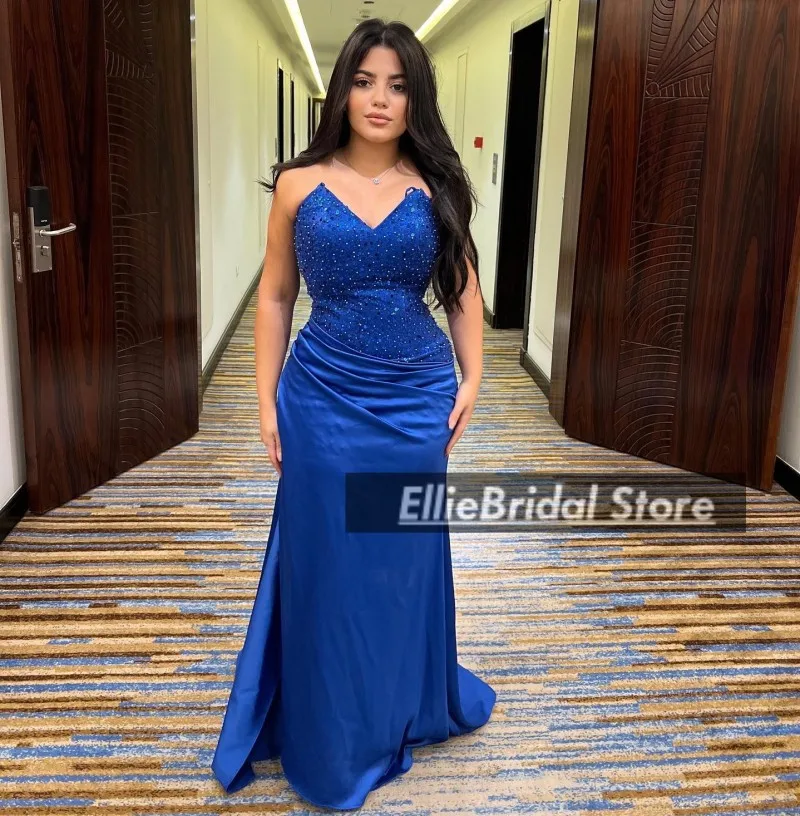 فساتين سهرة زرقاء بسيطة ترتر على شكل قلب حورية البحر فستان حفلات الزفاف للمناسبات الخاصة فساتين حفلات عربية دبي مخصصة