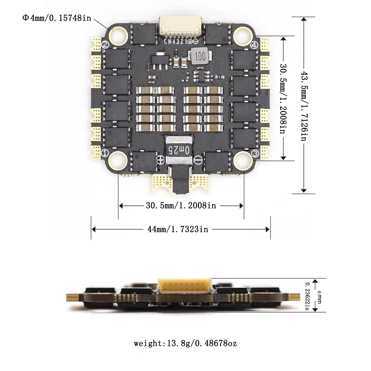 8-bit 30A/50A/60A  Brushless  4-in-1  ESC Compatible with 2S-6S LiPo Batteries Support PWM, DSHOT, ONESHOT for FPV Drones