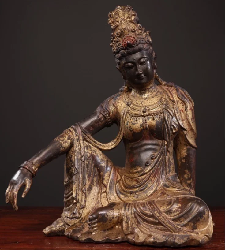 11.8'' Tibet Buddhism temple bronze gilt Kwan-Yin GuanYin goddess buddha statue