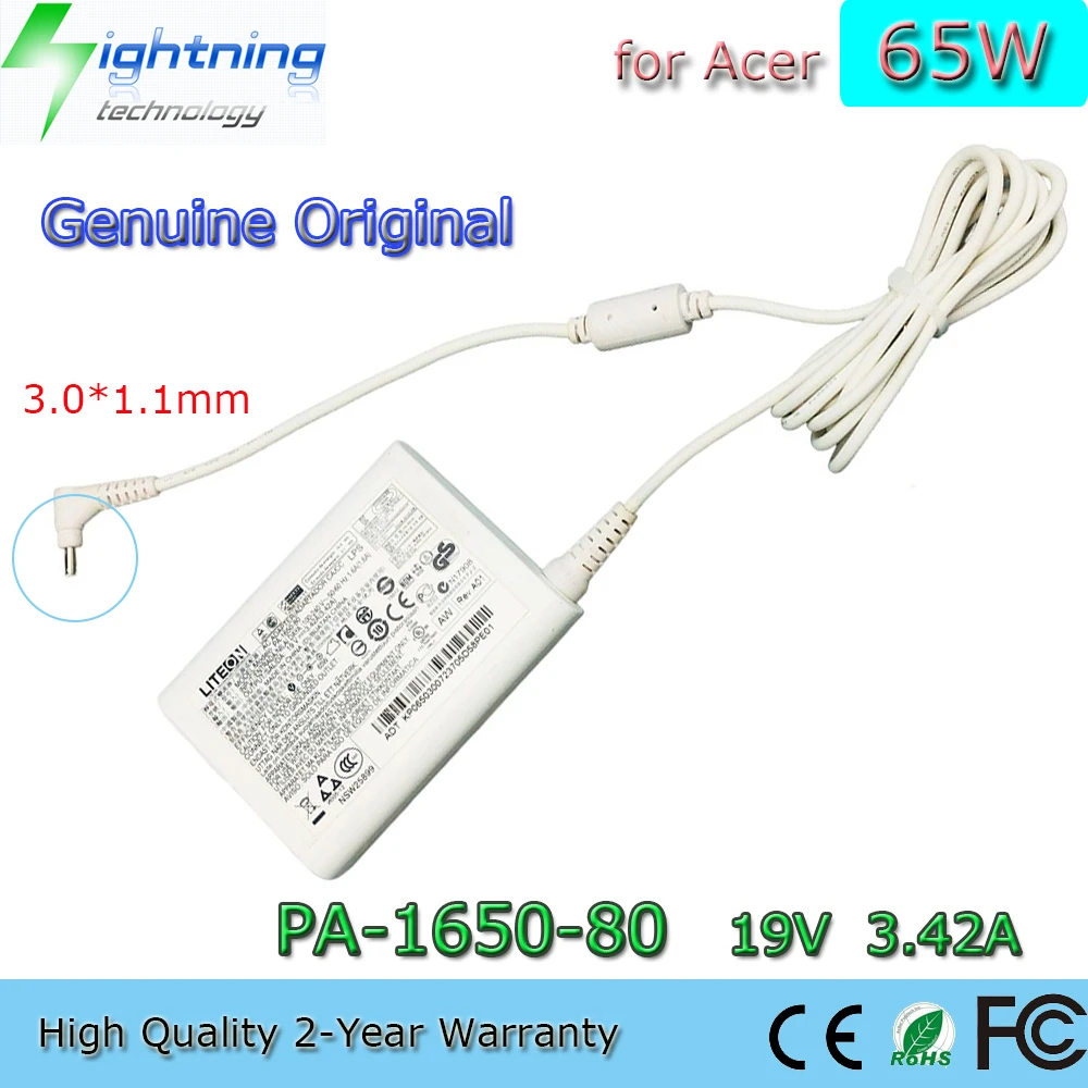 adaptador de laptop original para acer aspire carregador branco 65w 19v 342a 30x11 mm pa165080 spin sp31453 sp314 54 novo 01