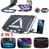 Y 2IN1 Laptop Cooler Pad Notebook Radiator Cooling Fan Stand Phone Holder RGB USB