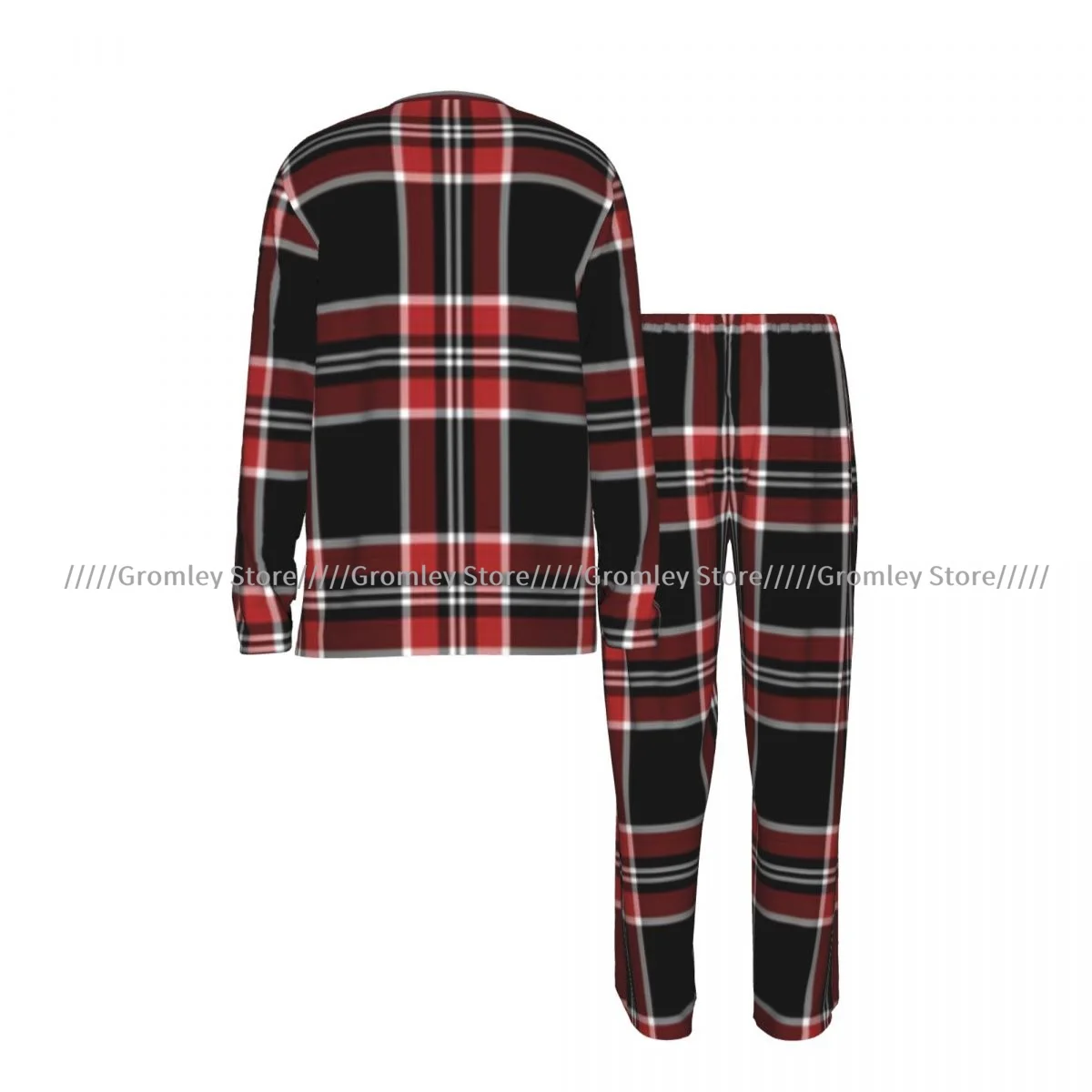Plaid Pattern Men's Pajama Set Long Sleeve T-Shirt and Long Pants Sleepwear Male Nightwear Home Suit