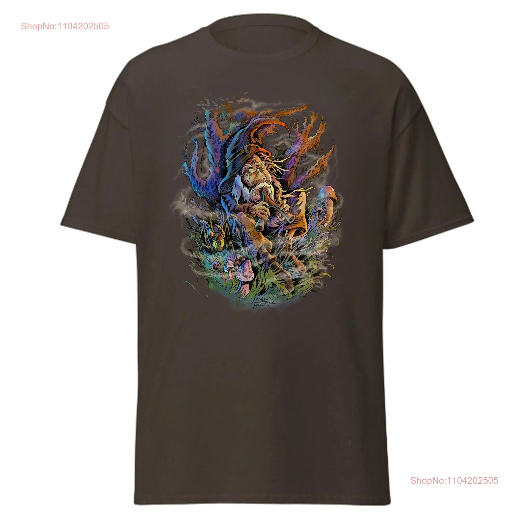 Knome with Flute by Tree Cricket and Mushrooms Cool Art t shirt Artist Landon Huber Fun Party psychedelic gift