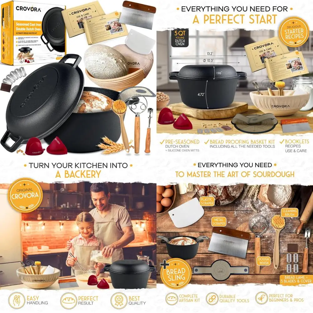 

Чугунная голландская духовка с крышкой для сковороды для выпечки хлеба на закваске — в комплект входит предметы первой необходимости для выпечки хлеба и хлеба