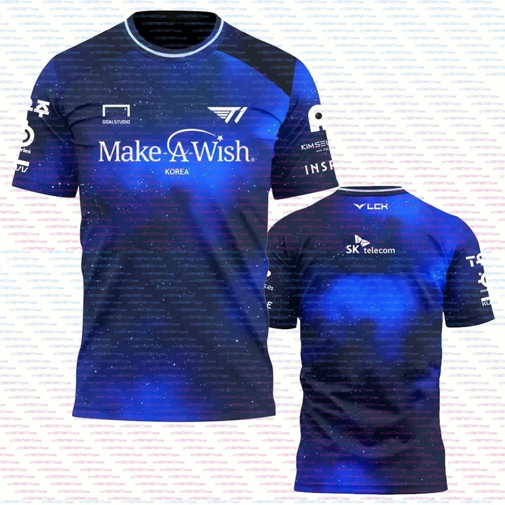 2025 nuevo equipo de deportes electrónicos T1 azul cuello redondo Jersey Fans ropa deportiva de verano camiseta transpirable para hombres y mujeres Faker pantalón corto Casual manga T