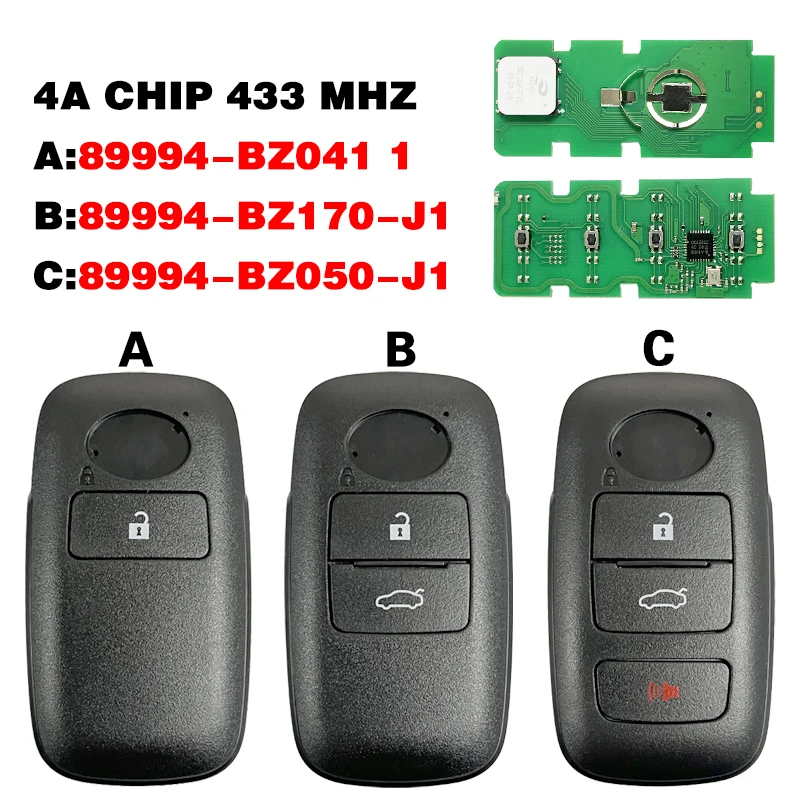 CN007313 Aftermarket Smart Keyless Go Remote 3 button 433Mhz 4A Chip 89994-BZ041 89994-BZ170 89994-BZ050 For Toyota Raize Rocky