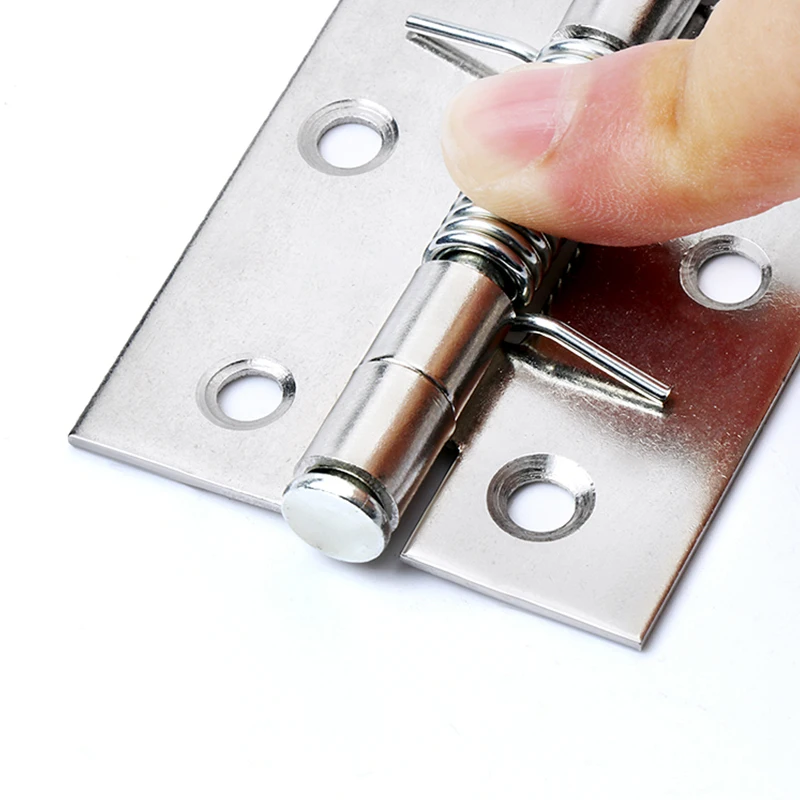 2Pcs 304 Stainless Steel Hinge Stable Positioning Self Closing Spring Door Connecting Furniture Hardware Accessories Free Screws