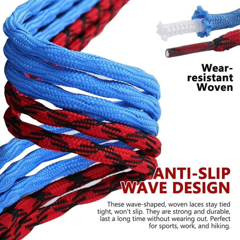 2 Pair Round Wave Shape Non Slip Heavy Duty and Durable Outdoor Climbing Shoelaces Hiking Shoe Laces Shoestrings