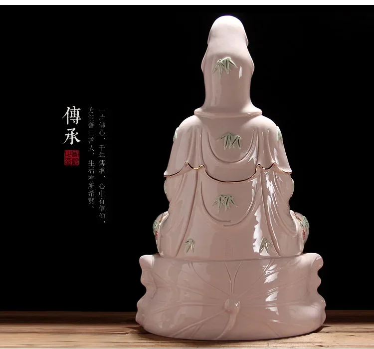 high-grade home family efficacious Talisman FENG SHUI Mascot Guanyin Buddha Porcelain jade carving Sculpture statue  30cm