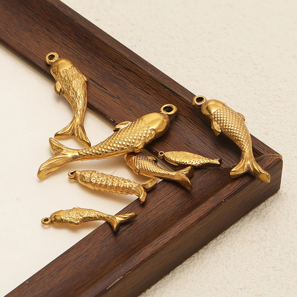 5 Stück Edelstahl Große Goldfisch-Anhänger für DIY Damenschmuck, Halsketten, Armbänder, Ohrringe, Zubehör – Detail 4
