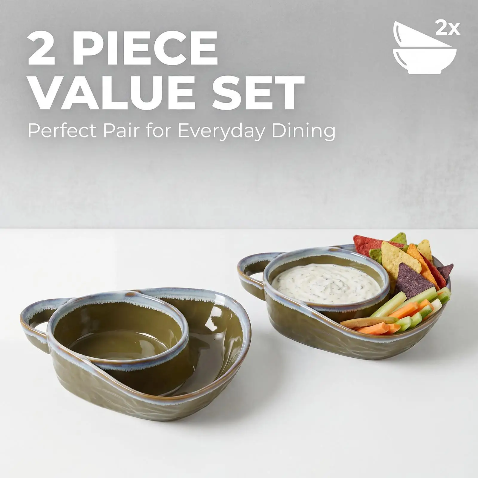 

Chips and Dip Bowl 2 Pieces Anti-Soggy Divided Dishes with Handle Large Cereal Bowls for Kids Adults Party School Lunch Picnic