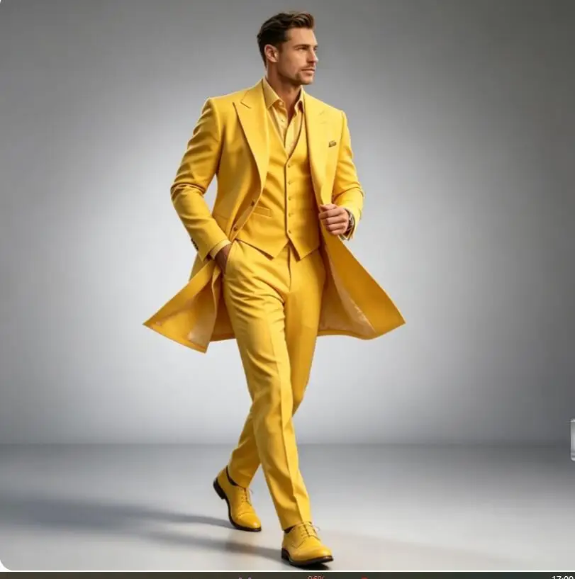 New Design 3 Piece Long Blazer Suits for Men Wedding Groom Tuxedo Long Blazer with Vest Pants Formal Prom Party Suit Set Costume