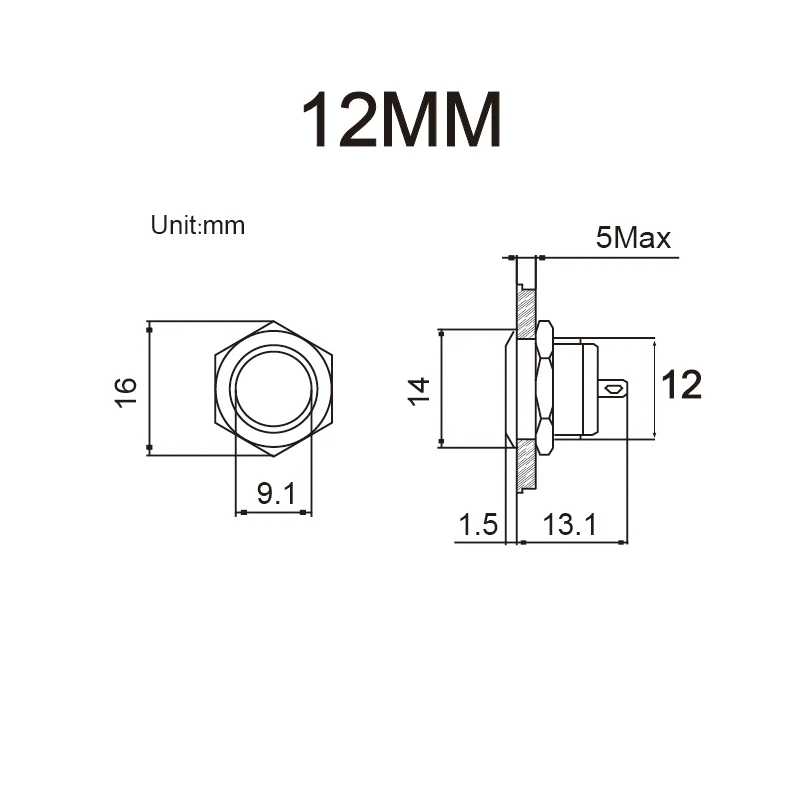 Mini interruptor de botón eléctrico a prueba de agua, luz Led, momentáneo, corto, 12/16/19/22mm, interruptores de presión, 220V, 24V, 3-6V