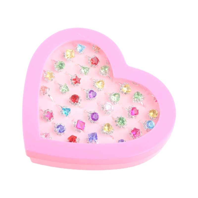 12/36 Pcs/Box Alloy Baby Girl Rings Cartoon Kid Rings with Heart Shaped Showcase