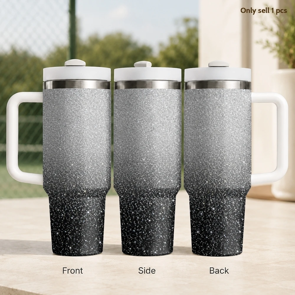 Shimmer Ombre Vacuum Flasks 40oz Stainless Steel Insulated Tumbler with Handle Straw Leakproof Cup Daily Travel Mug